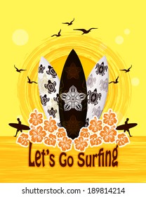 lets go surfing surfing / Surfer on a beach 