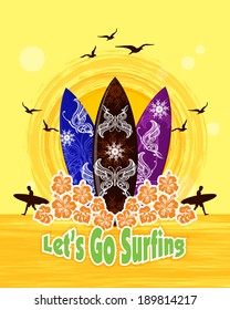 lets go surfing surfing / Surfer on a beach 