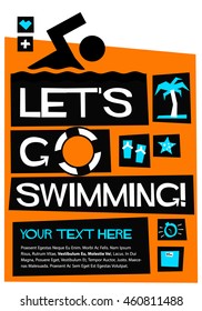 Let's Go Swimming! (Flat Style Vector Illustration Quote Poster Design) With Text Box