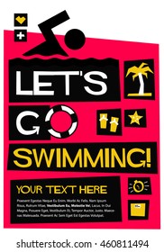 Let's Go Swimming! (Flat Style Vector Illustration Quote Poster Design) With Text Box