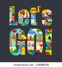 Lets Go. Travel Around The World Theme Vector Illustration