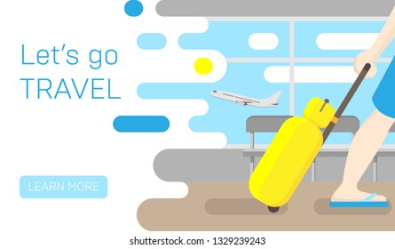 Let's go travel. Travel banner. Journey. Travelling flat illustration. Airport