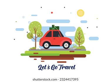 let's go travel by car nice view green tree 