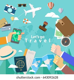 Let's Go Travel Conceptual, A vector of about travel around the world 