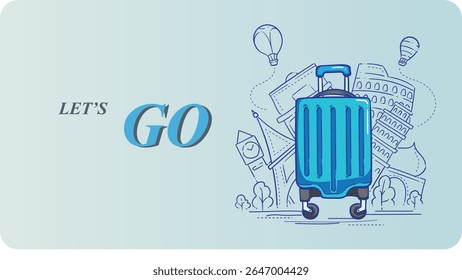 Vamos viajar Design com saco de ilustração vetor 