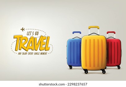 Let's Go Travel Enjoy Single Moment Banner Concept with Different Colors Luggages on Gradient Background. Vector Illustration