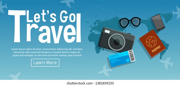 Let's Go Travel. Top view on travel and tourism concept template
