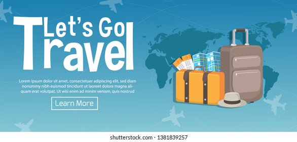Let's Go Travel. Top view on travel and tourism concept template