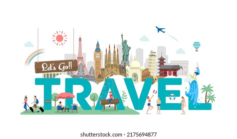 Let's go travel vector banner illustration