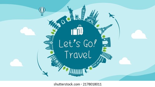 Let's go travel vector banner illustration