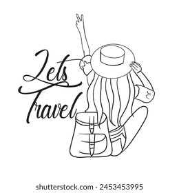 Lets go travel. Vector illustration art of girl.