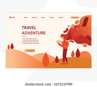 Let's go travel woman with open map landing page
