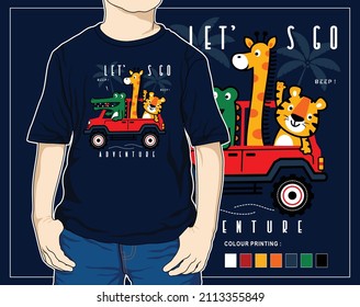 Let's Go Traveling, Vector Animal Cartoon Illustration Design Graphic For Print