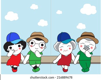 Let's Grow Old Together, You and Me illustration set