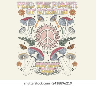 Let's grow together. Mushroom and Flower t-shirt design. Self love club t-shirt artwork. Flower artwork for t shirt print, poster, sticker, background and other uses. Feel the power of dreams. 