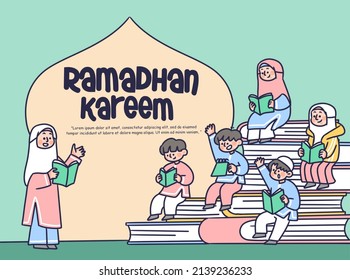 Let's Learn And Study Together Ramadhan Kareem Banner Illustration Asset