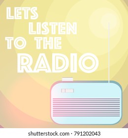 Lets listen to the radio. Vector illustration. Radio Day card. Midcentury style.