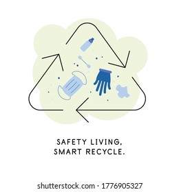 Let's living smart. Recycling during pandemia, Hygienic waste. Ecological concept, vector file.