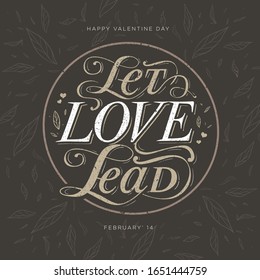 lets love lead typography art decorated with fall leafs in vintage color