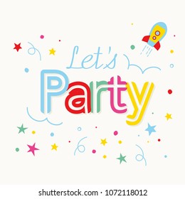 Let's party card design with colorful stars, vector illustration