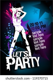 Let`s Party design template with fashion girl and place for text.