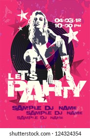 Let`s Party design template with fashion girl and place for text.