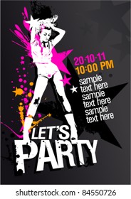 Let`s Party design template with fashion girl and place for text.