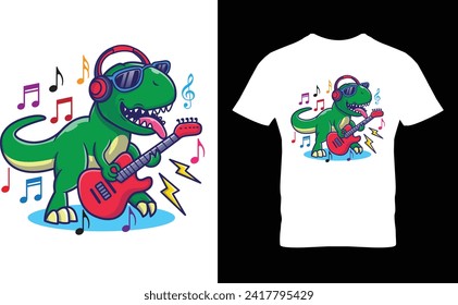 Let's party dinosaur music t-shirt design.Colorful and fashionable t-shirt design for man and women.