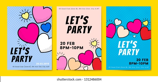 Lets party hearts background vectors