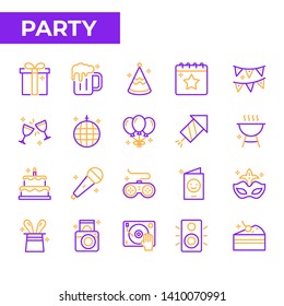 Let's Party Icon Set, Duotone Line Icon Style