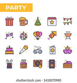 Let's Party Icon Set, Filled Color Line Icon Style