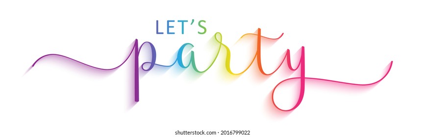 LET'S PARTY rainbow gradient vector brush calligraphy banner with swashes on white background