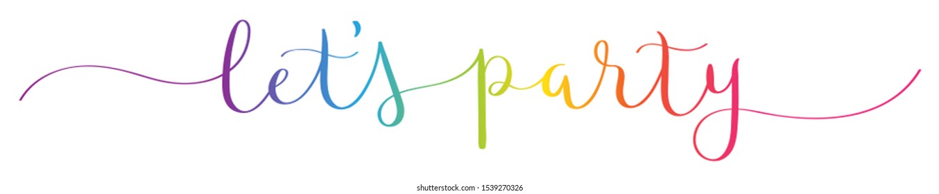 LET'S PARTY rainbow-colored vector brush calligraphy banner