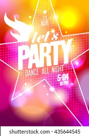 Let`s party summer design with big star on a bokeh background