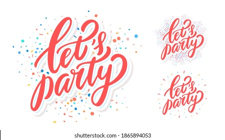  Let's party. Vector lettering banners set. 