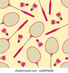 Let's play badminton. Seamless background of badminton rackets and shuttlecocks. Pattern.
