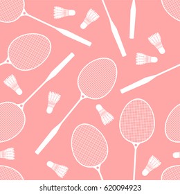 Let's play badminton. Seamless background of badminton rackets and shuttlecocks. Pattern.