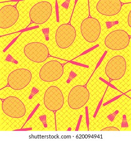 Let's play badminton. Seamless background of badminton rackets and shuttlecocks. Pattern.