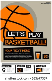 Let's Play Basketball (Flat Style Vector Illustration Sports Poster Design) Event Invitation with Venue and Time Details