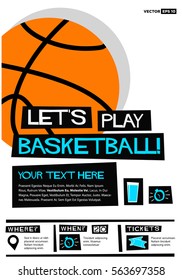 Let's Play Basketball (Flat Style Vector Illustration Sports Poster Design) Event Invitation with Venue and Time Details