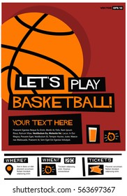 Let's Play Basketball (Flat Style Vector Illustration Sports Poster Design) Event Invitation With Venue And Time Details