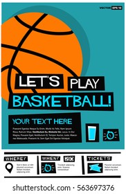 Let's Play Basketball (Flat Style Vector Illustration Sports Poster Design) Event Invitation with Venue and Time Details