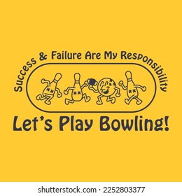 Lets play bowling illustration with bowling ball and pin character design