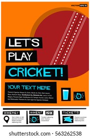 Let's Play Cricket (Flat Style Vector Illustration Sports Poster Design) Event Invitation with Venue, Time and Ticket Details
