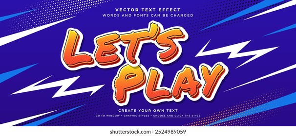 Vamos a jugar juegos efecto de texto en el fondo de estilo de cómic, estilo gráfico de Vector