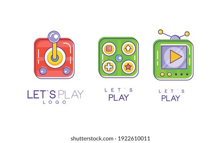 Lets Play Logo Collection, Game Console Labels, Video Computer Games Design Templates Vector Illustration