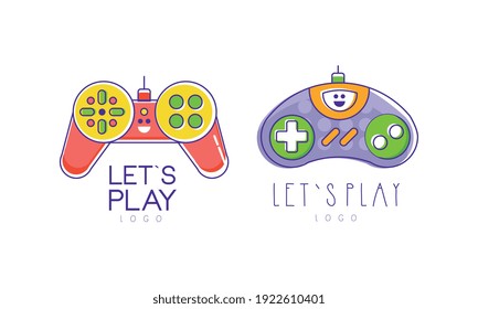 Colección de logotipos para reproducción, etiquetas de videojuegos de imágenes de esquema de vectores