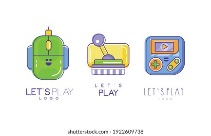 Lets Play Logo Design Collection, Video Game Controller Label Templates Vector Illustration