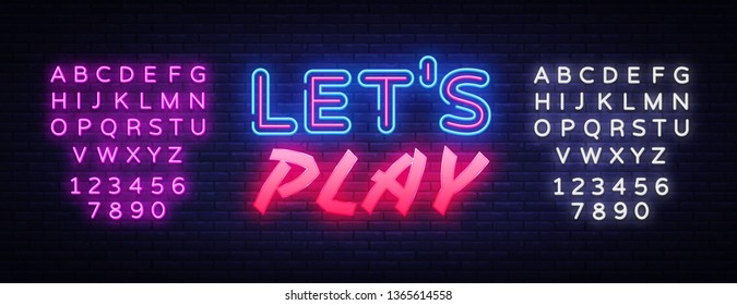 Lets Play neon text vector design template. Gaming neon logo, light banner design element colorful modern design trend, night bright advertising, bright sign. Vector. Editing text neon sign