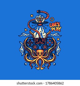 Lets Play Octopus Illustration for merchandise, apparel, or other